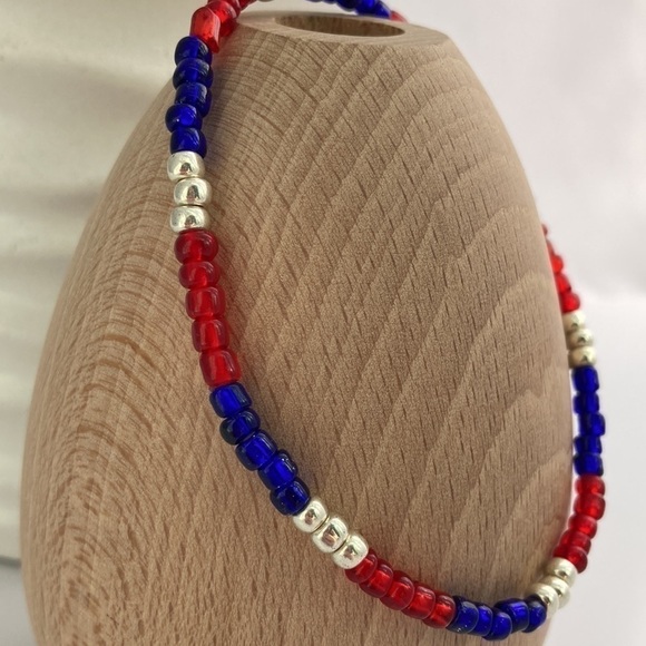 STRETCH Beaded Anklet Red & Blue - Picture 2 of 9